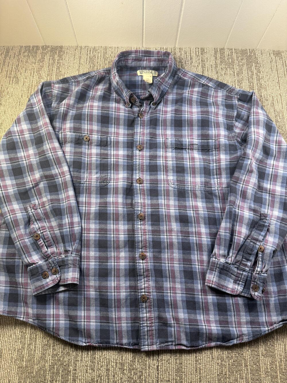Duluth Trading Co Shirt Mens 3XL Blue Plaid Flannel Long Sleeve Button Up Casual